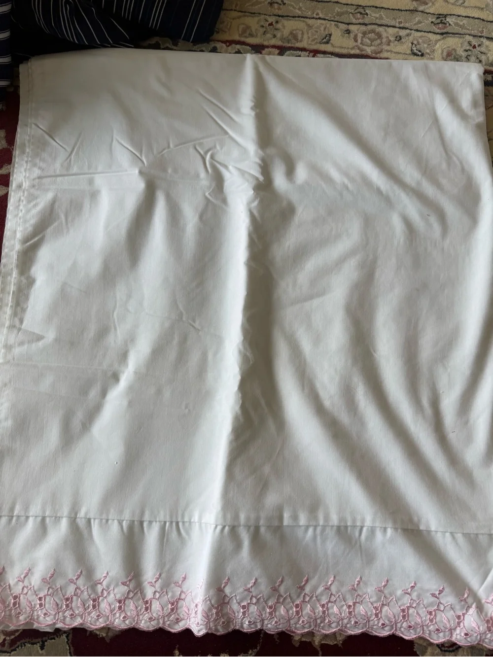 Vintage Cannon pink white eyelet queen flat sheet
